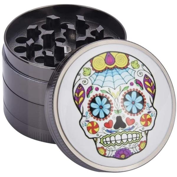 Quality Skull Pattern 2" Aluminum Spice Grinder With Pollen Catcher wholesale