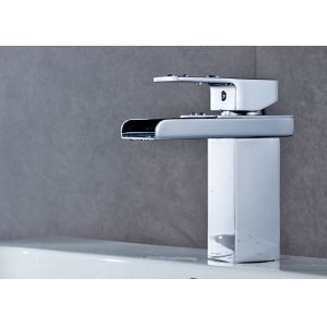 Waterfall Square Spout Bathroom Basin Faucets ROVATE With Single Hole