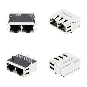10G Base-T 1x2 Port JTL-U1001NL Tab UP Through Hole Rj45 Lan Jack With Green