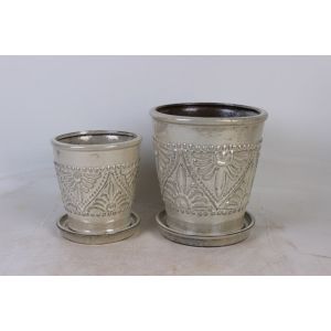 Cheap Saucer Glazed Ceramic Indoor Pots 6 Inch And 8 Inch for sale