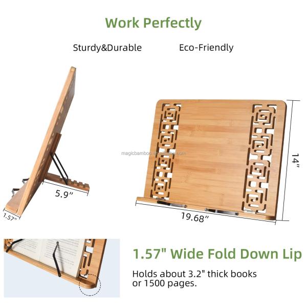 Rectangle Shaped Natural Bamboo Book Stand Tablet Holder with Retro Hollow Appearance