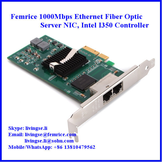 Quality 10/100/1000Mbps 2xRJ45 Connector Gigabit Ethernet Server NIC, Intel I350 Chipset wholesale