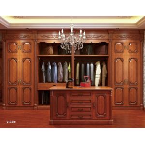 Customized Red Carved Solid Wood Wardrobe Closet Lacquer Paint With Island