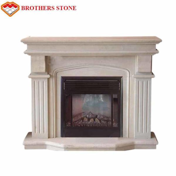 Quality Customized Size Beige Marble Fireplace Surround With Polished / Drawing Surface wholesale