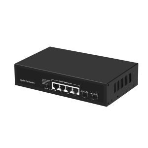 4 Port Gigabit PoE Switch 60W Budget SFP Fiber Unmanaged With VLAN 250-Meter