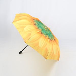 Lightweight Orange Three Fold Umbrella Custom Digital Printing Flower Print