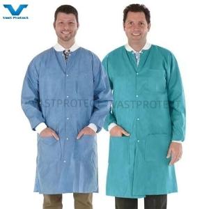 Disposable SMS 40GSM Waterproof Industrial CE Dust Proof Lab Coat For Spring Autumn