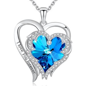 China 0.79x0.98in Double Heart Cross Necklace Austrian crystal Blue Crystal 925 Sterling Silver on sale