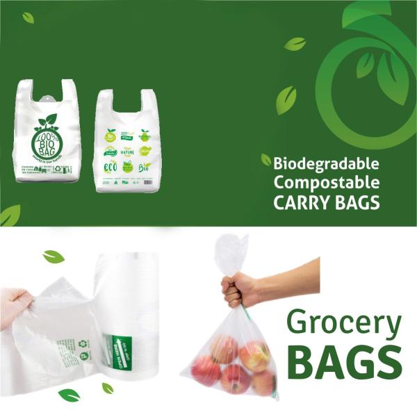 biodegradable and compostable shopping checkout bag, recycled plastic shopping garbage bag on roll, biodegradable food