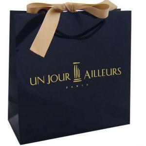 Buy cheap Custom Luxury Black C1S Art Paper Matt Laminated Shopping Bag With Ribbon Bow from wholesalers