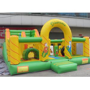 Cheap Small Cartoon Theme Inflatable Fun Island , Inflatable Playground With Giant Blow Up Slide for sale