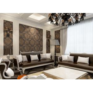 Removable Victorian Damask Wallpaper Embossed Black and Golden Pattern , 0.53