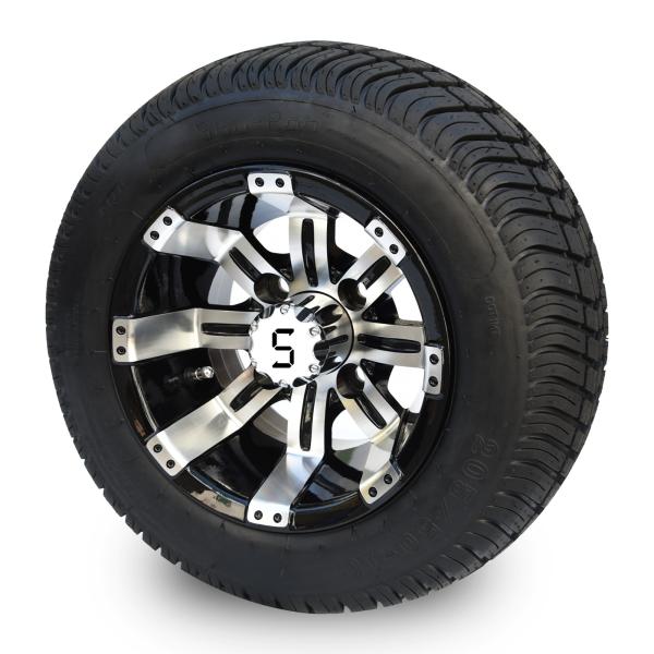 Quality Golf Cart 10'' Wheel and 205/50-10 DOT Tire Combo - Machined/Glossy Black wholesale