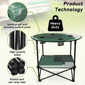 Folding Chair Table Camping Set, Table with 4 Cup Holders, Collapsible Canvas
