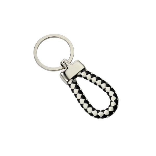 Quality Black And White PU Braided Rope Leather Key Chains Weave Handmade Car Key Holder wholesale