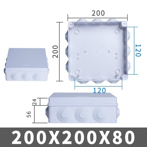 200x200x80mm 12 Entry Holes IP65 Abs Waterproof Junction Box With PVC Stoppers