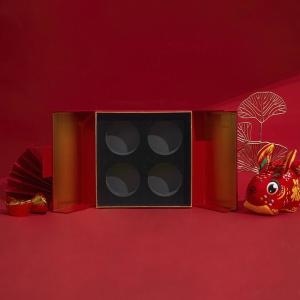 Red Double Door Gift Box With Velvet Tray For New Year Rigid Paper Clamshell