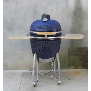 Barbecue Ceramic Kamado Grill Outdoor 22 Inch Navy Color With Cart And Side Tables