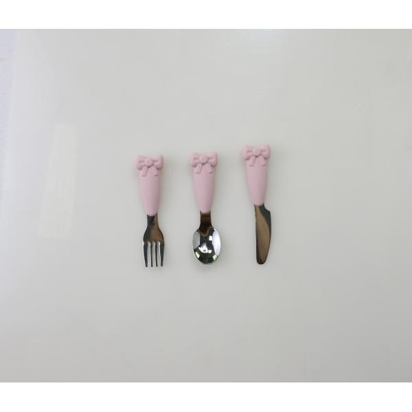 Bow Know Stainless Steel Baby Spoon Silicone Handle Fork Knife Feeding Set