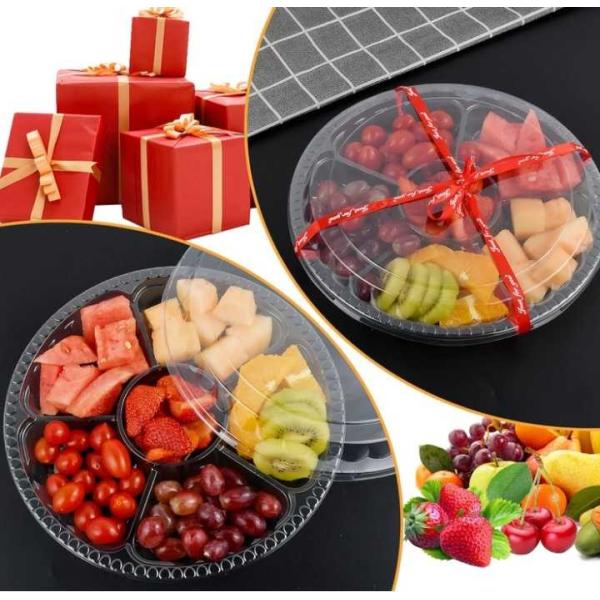 10 Inch Disposable Divided Plastic Food Tray Platter Appetizer Tray With Lid Round Plastic Serving Tray
