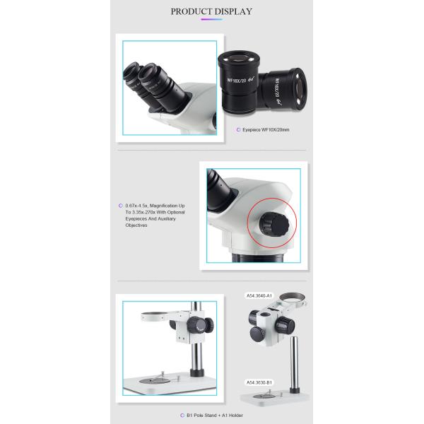 105mm Working Distance Stereo Optical Microscope With 0.67 - 4.5x Zoom Lens