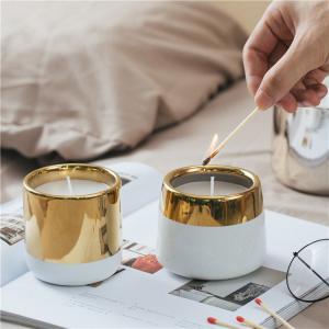 Luxury Handmade Custom Ceramic Candle Jars With Golden Electroplated