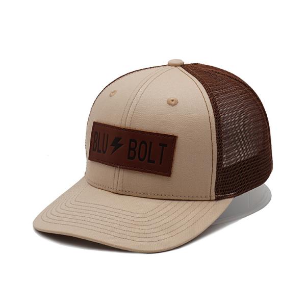 Quality Customized High Grade Mesh Trucker Cap Leather Patch Baseball Cap wholesale