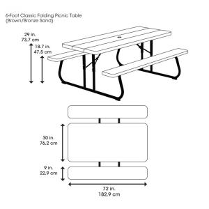 Outdoor Furniture 6ft Rectangular Picnic Table with Umbrella Hole and Folding