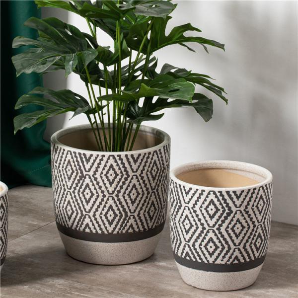 Quality China suppliers bulk concise design indoor outdoor decorative flower planter pot embossed ceramic plant pots wholesale