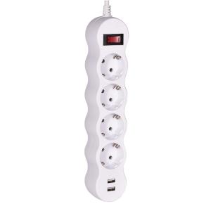 4 outlet CE GS Tested Power Strip 1.5m Cord with Switch, 2USB, Surge Protector