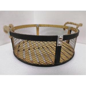 12.8 Inch Bamboo And Metal Food Storage Basket With Rope Handle Tray