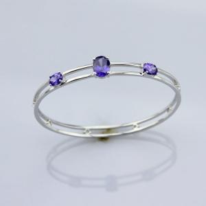 Two Rows 925 Sterling Silver Bangle with Cubic Zirconia (B36)