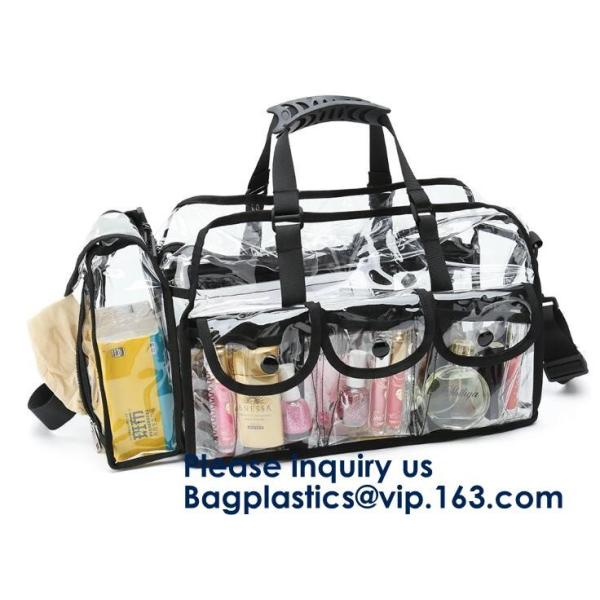 Quality Professional Clear Makeup Cosmetic Bag PVC Carry Bag With 7 Extra Magnet Pockets And Detachable Shoulder Strap wholesale