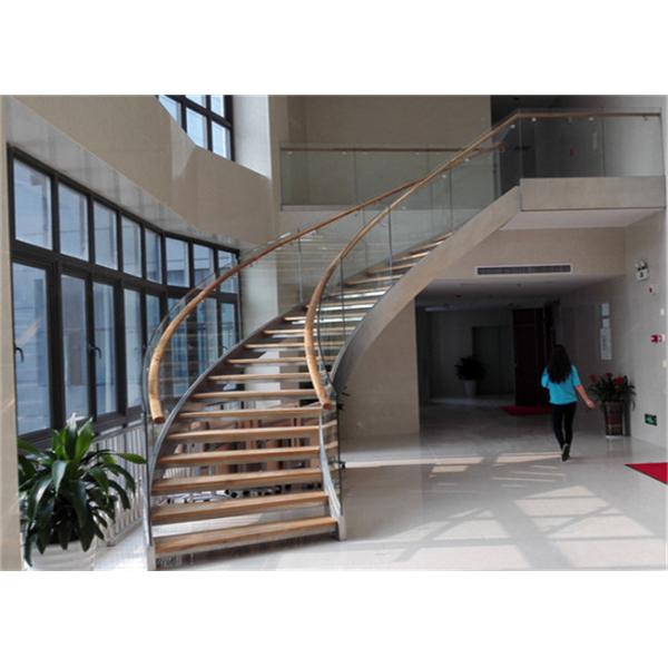 Prefabricated Building Curved Stairs Laminated Glass Tread DIY Installation For