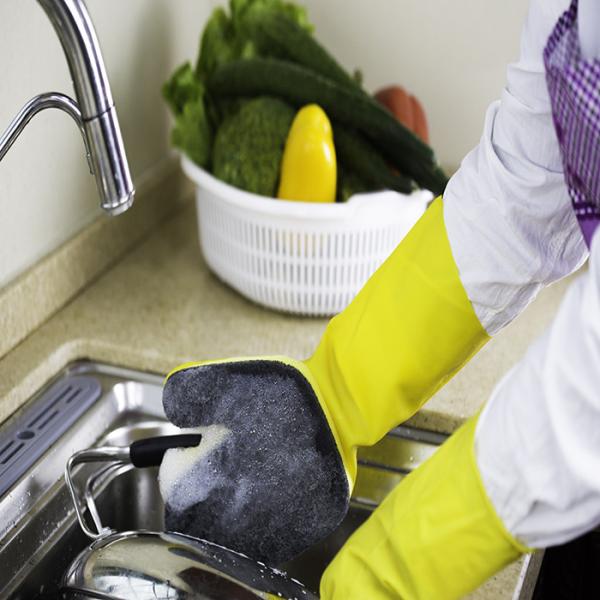 Rubber Cleaning Gloves With Sponge And Scouring Pad Waterproof Free Size For