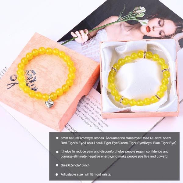 Elastic Round 8mm Gemstone Bead Yellow Jade Crystal Bracelets OEM ODM