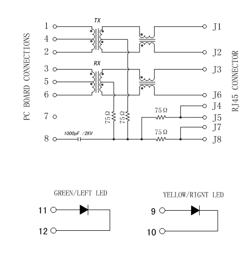 Female Vertical RJ45 Jack RJ-180A03 With 10/100Base-T Transformer LPJD0011BENL