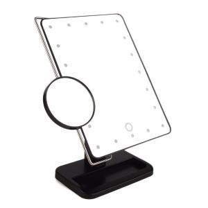 Black LED Large Lighted Makeup Mirror / 10x Magnifying Mirror On Stand