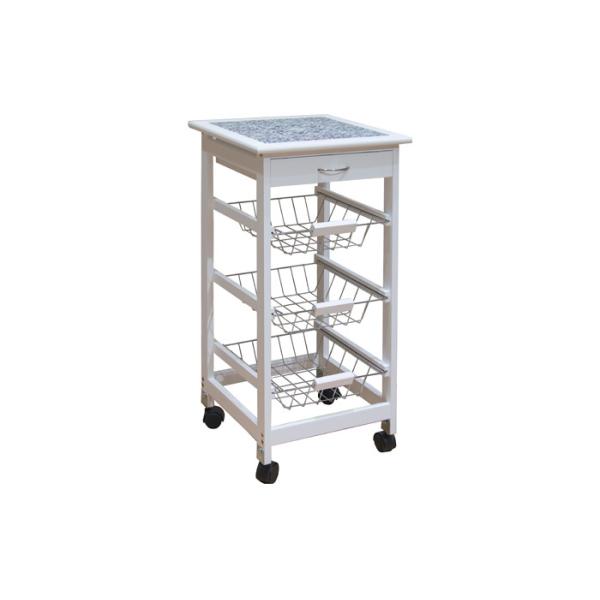 Quality 4 Rolling Wheels 3 Wire Baskets Pine Legs 5kg Modern Kitchen Cart wholesale