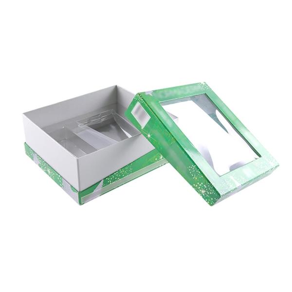 Quality ISO9001 Green Cosmetic Gift Boxes Clear Window With Hypotenuse Lip wholesale