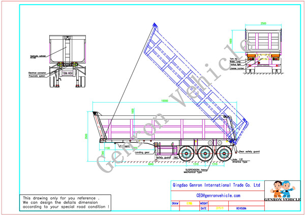 3 Axles 80 Tons Drop Rear Tipper Dump Semi Truck Trailer With Vacuum Tyres