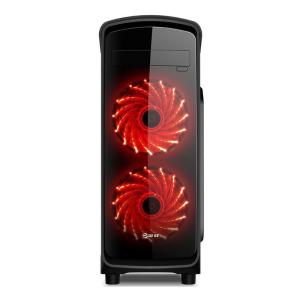 ETEK ATX Mid-Tower Case Acrylic Front & Side Panel Full Side View Black And