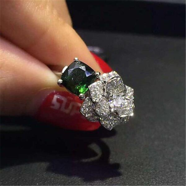 Quality Piaget  full diamonds green tourmaline rose  ring of 18kt gold  with yellow gold or white gold wholesale