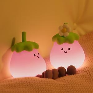 China Vegetables Small Eggplant Silicone Lamps USB Rechargeable Bedroom Bedside Pat Night Lights For Gifts on sale