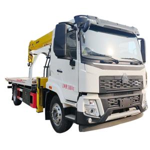 China HOWO Brand Towing Truck 10 Tons Flat Bed Wrecker Tow Truck Equipment 8 Tons Straight Boom Crane on sale