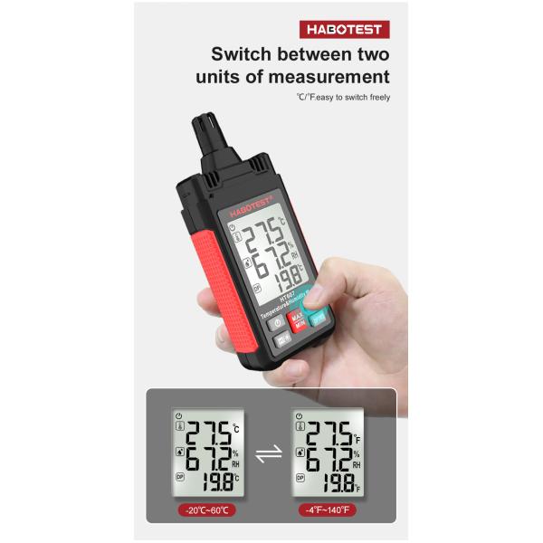 HT607 LCD Digital Temperature Humidity Meter Professional Laboratory Thermo-Hygrometer Farm Plastic Shed Moisture Meter