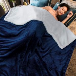Lightweight Navy Flannel Fleece Bed Spread Blanket Cozy Plush Microfiber