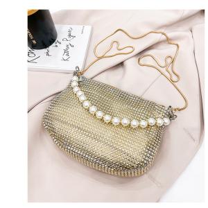 New pearl handle imitation full diamond handbag shoulder bag Cross-border