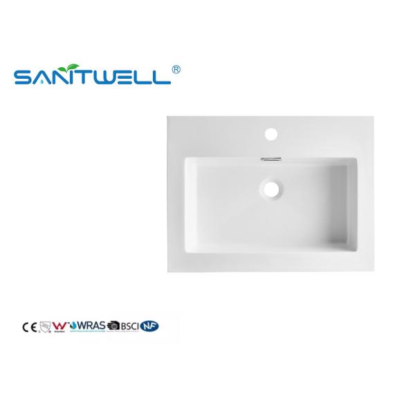 Quality Small Size SWF604 Modern Style Semi- Counter Basins Thick Edge Glossy White Artificial Stone Basins For Bathroom wholesale
