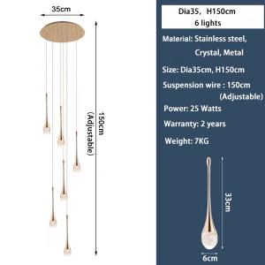 Modern staircase chandelier for living room crystal loft long hanging lamp